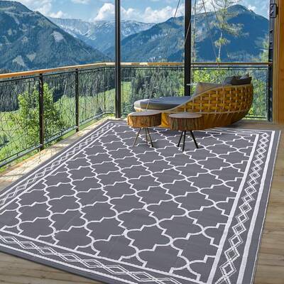Garvee Outdoor Grey 8x10 Waterproof Rug – Reversible Plastic Straw Rug for Patio, Camping, Picnic, Backyard, Deck, Balcony,...