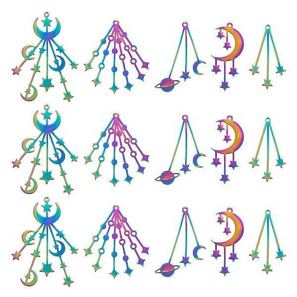 10Pcs 5 Style Ion Plating(IP) 201 Stainless Steel Pendants