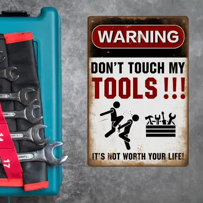 Vintage Slogan Graphic Metal Iron Warning Sign for Dressers for Bedroom, 1 Count Waterproof Wall Hanging Sign, Decorative Per...