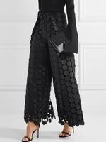 Women's Plain Hollow Out Wide Leg Pants, Casual Chic Comfy High Waist Trousers for Daily Wear, Ladies Bottoms for All Seasons...