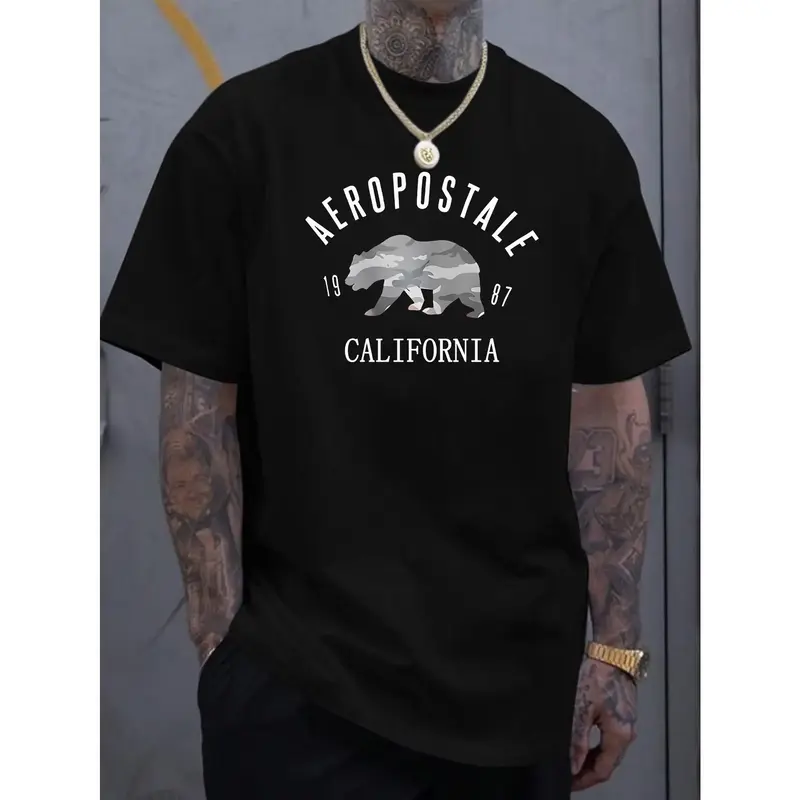 Men's California Aeropostale Graphic T-Shirt - Casual Summer Style, Polyester, Lightweight , Regular Fit Crew Neck, Comfortab...