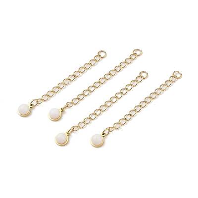 Ion Plating(IP) 316 Surgical Stainless Steel Curb Chain Extender with Natural  White Jade Round Charm