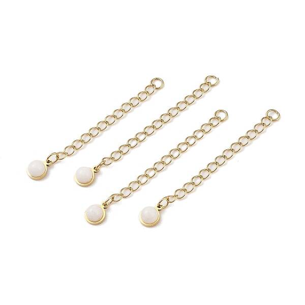 Ion Plating(IP) 316 Surgical Stainless Steel Curb Chain Extender with Natural  White Jade Round Charm