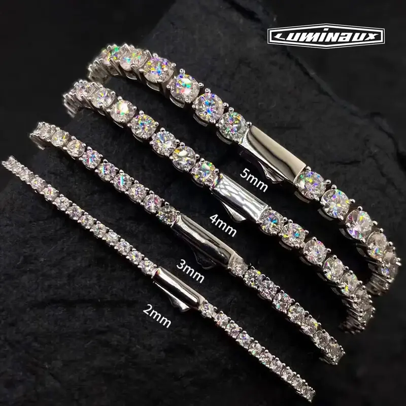 [LUMI83] Classic AAAAA+ Cubic Zirconia Tennis Chain Bracelt for Women Men D Color VVS Round Cut 4mm-5mm Hypoallergenic Gold B...
