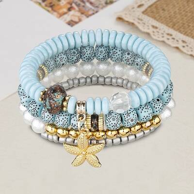 4Pcs 4 Styles Synthetic Moonstone & Pearl Stretch Bracelets Set