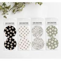Car Coasters, Set of 2 Car Floral Coasters, Cute Car Accessories, Cup Holder Coasters, Preppy Retro Smiley Daisy Checker Car ...