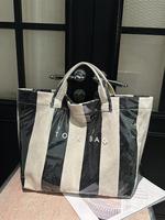 Women's Fashionable Striped Pattern Canvas Stylish Tote Bag, Casual Versatile Shoulder Bag for Daily Used, Trendy High-qualit...