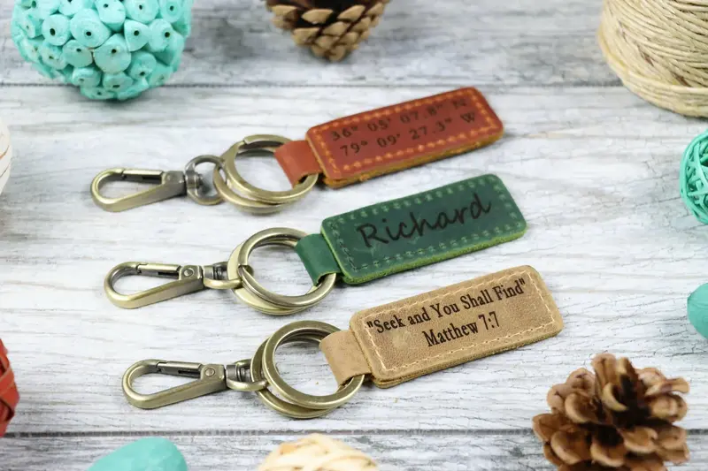 Custom Leather Keychain , Real Leather, Same Day Shipping, Free Shipping US