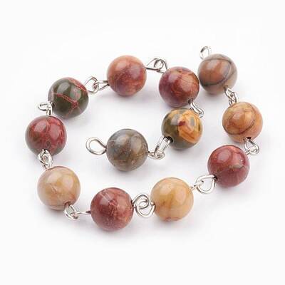 Handmade Natural Polychrome Jasper/Picasso Stone/Picasso Jasper Beaded Chains