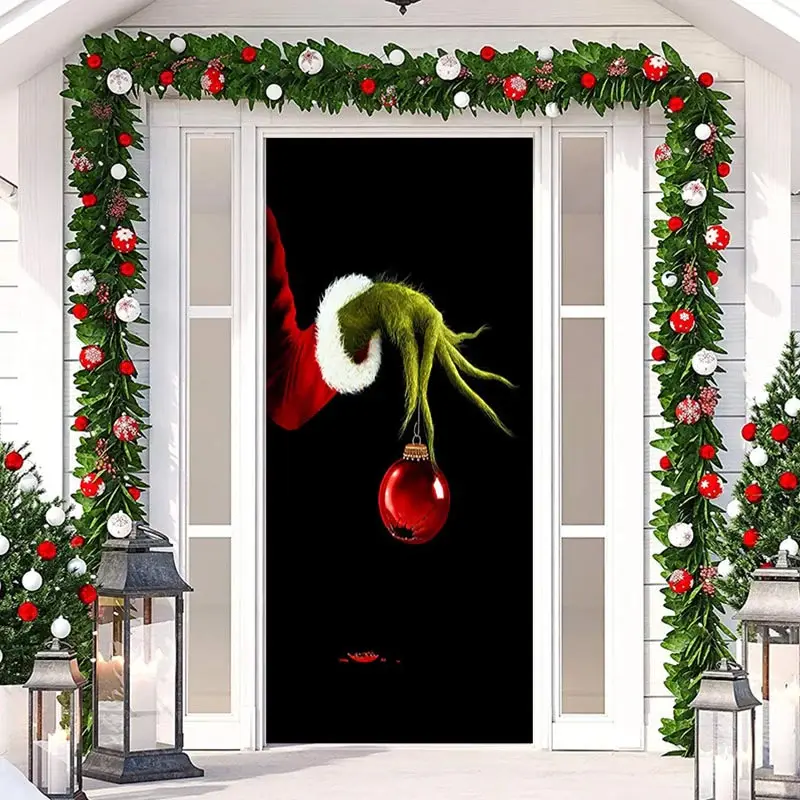 Green Monster Paw Black Simple Christmas Door Cover - Aperturee
