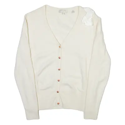 TED BAKER Womens Cardigan Cream V-Neck Tight Knit L