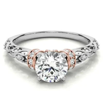 10K White Gold Round Cut Halo Moissanite Engagement Ring
