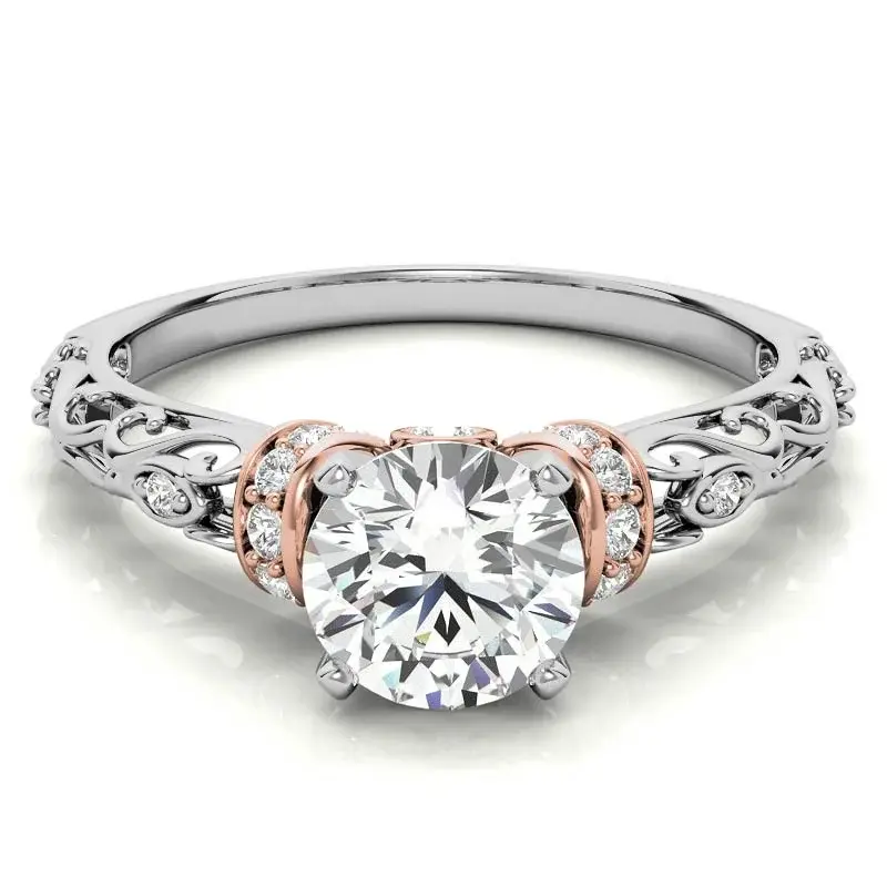 10K White Gold Round Cut Halo Moissanite Engagement Ring
