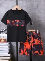 Boy's Lightning Print Short Sleeve Tee & Shorts Two-piece Set, Casual Round Neck T-shirt & Shorts for Daily Wear, Kids Clothe...