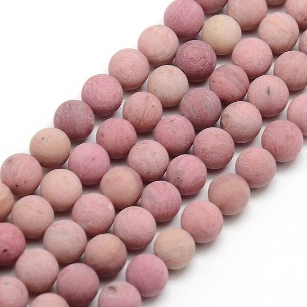 Frosted Natural Rhodonite Round Bead Strands