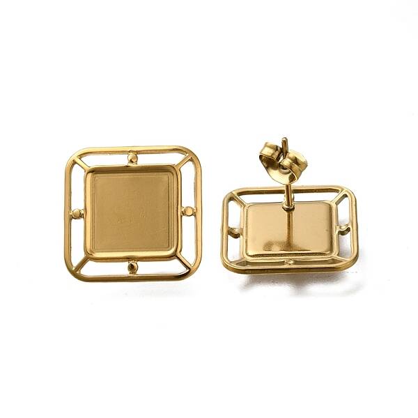 Ion Plating(IP) 304 Stainless Steel Square Stud Earrings for Women