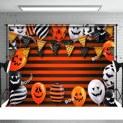Black And Orange Striped Halloween Balloon Backdrop - Aperturee