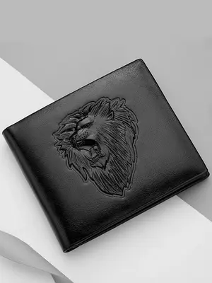 Men's Personalized Lion Embossed Short Wallet, Classic Business Bi-fold Wallet As Gift, Casual Solid Color Zipper Multi-slot ...