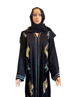 Luxury Black Abaya with Crystal Embellishments Unique Design Elements & Machine Washable Elegance for Special Occasions Glamo...