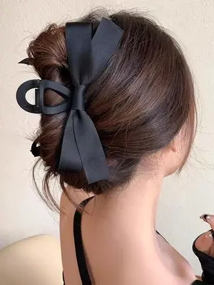 Women's Elegant Bow Decor Hair Claw, Casual Simple Plain Polyester Hair Accessories for Daily Use, Cute Lovely Hairwear for D...