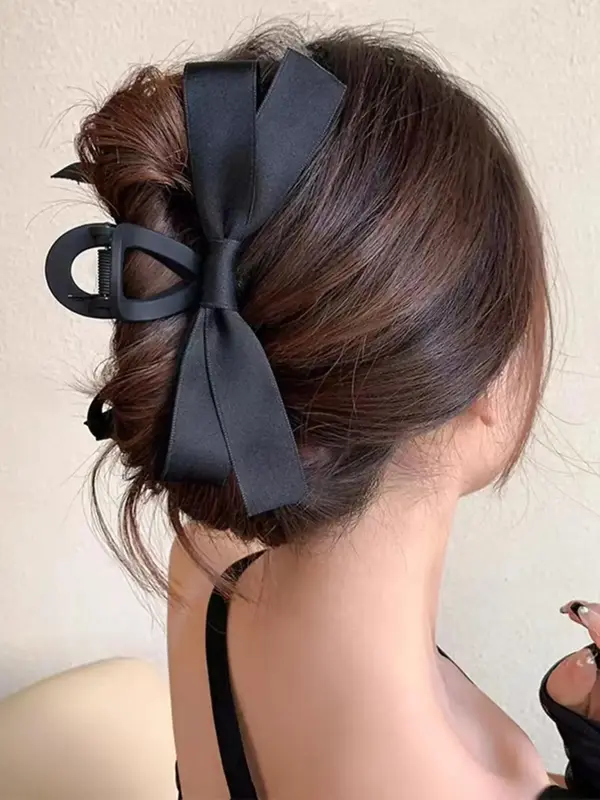 Women's Elegant Bow Decor Hair Claw, Casual Simple Plain Polyester Hair Accessories for Daily Use, Cute Lovely Hairwear for D...
