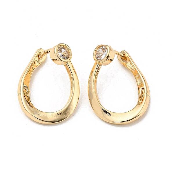 Brass with Clear Cubic Zirconia Hoop Earrings