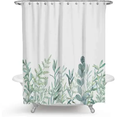 Color Floral Plant Shower Curtain Bathroom Curtain Polyester | Color: Fresh green leaves | Size: 150cmx180cm
