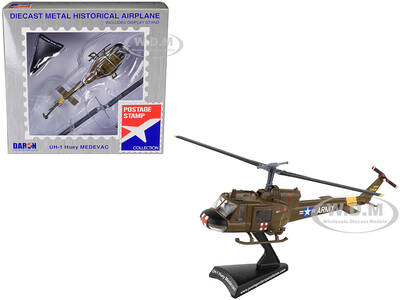 Bell UH-1 Iroquois Huey Helicopter MEDEVAC United States Army 1/87 (HO) Diecast Model by Postage Stamp