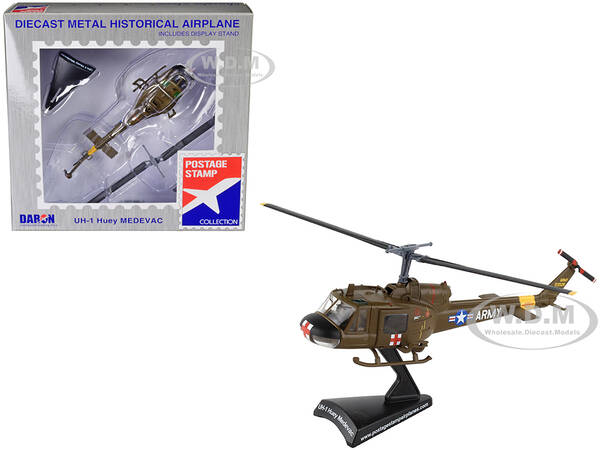 Bell UH-1 Iroquois Huey Helicopter MEDEVAC United States Army 1/87 (HO) Diecast Model by Postage Stamp