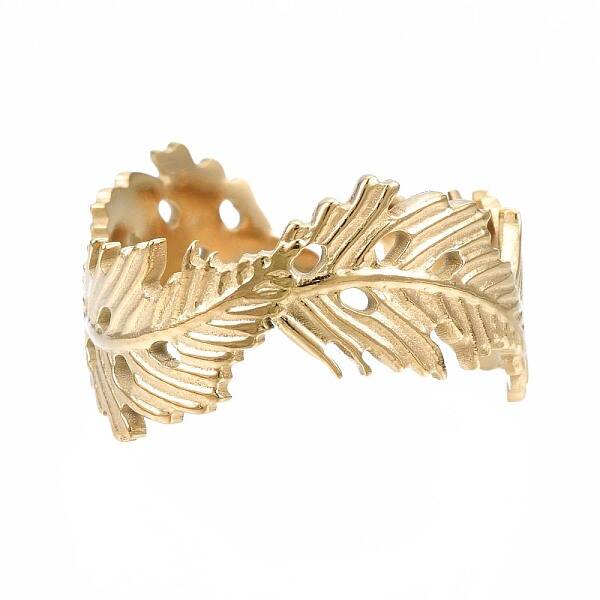 304 Stainless Steel Leaf Open Cuff Ring