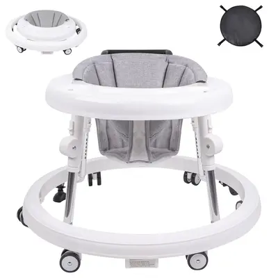 Baby Walker, Foldable 9-Gear Height Adjustable Baby Walker with Wheels, Infant Toddler Walker with Foot Pads, Anti-Fall Baby ...
