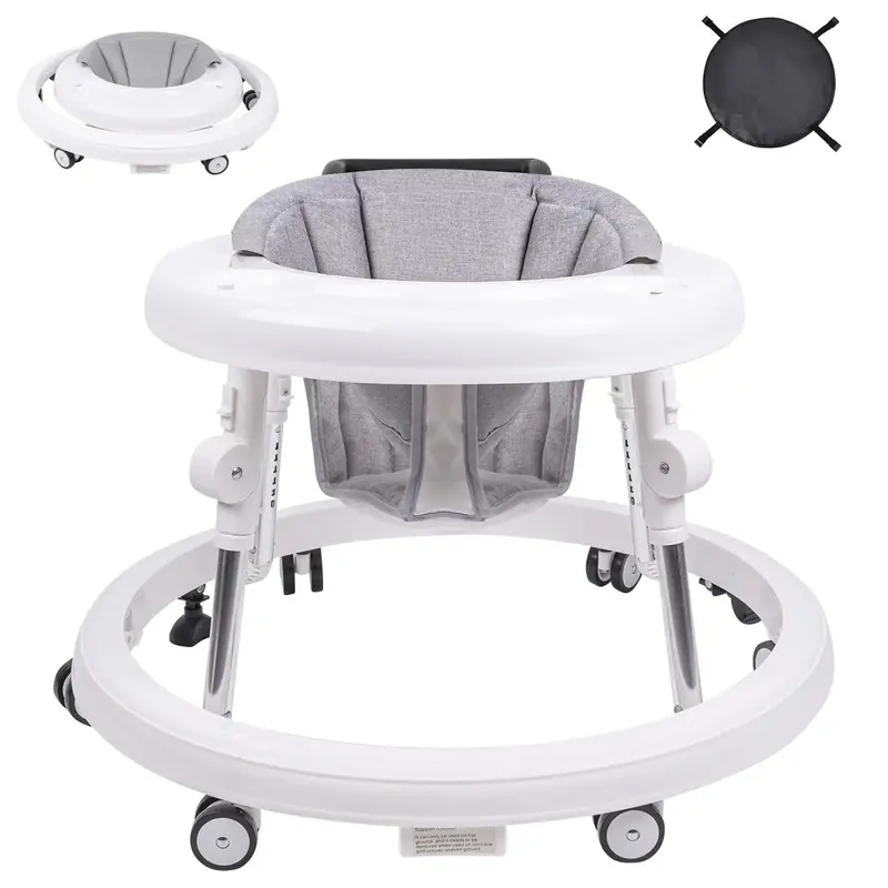 Baby Walker, Foldable 9-Gear Height Adjustable Baby Walker with Wheels, Infant Toddler Walker with Foot Pads, Anti-Fall Baby ...