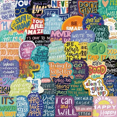 Motivational English Letter Pattern Sticker, 50pcs/set Self-adhesive Decorative Sticker, DIY Decal for Water Bottle & Laptop ...