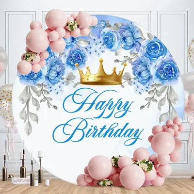 Aperturee Blue Roses Circle Happy Birthday Backdrop For Girl