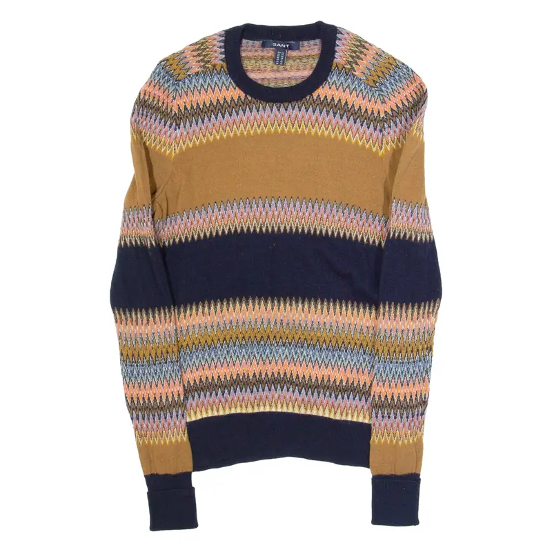 GANT Womens Patterned Jumper Blue Fair Isle Tight Knit Wool XS