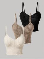 Women's Lettuce Trim Backless Crop Cami Top, Casual Chic Fashion Plain Spaghetti Strap Camisole, Ladies Summer Clothes for Da...