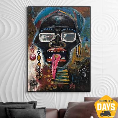 Tribal Painting On Canvas Urban Style Painting Modern Painting Abstract Black Face Wall Art Hand Painted Artwork | TRIBAL CHI...