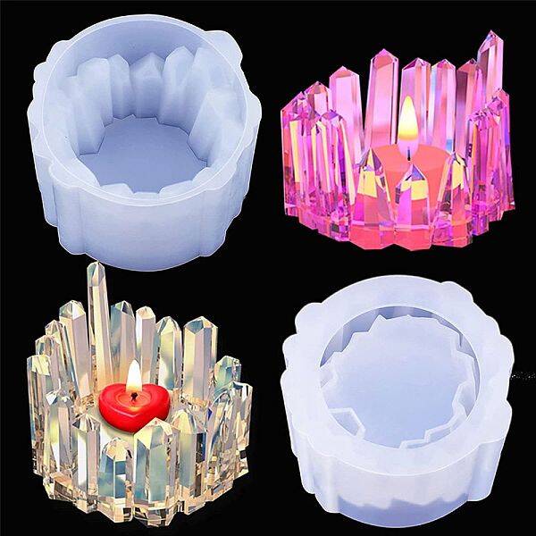 DIY 3D Crystal Cluster Candle Holder Silicone Molds
