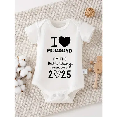 Cotton Baby One-Piece, Casual Letters and Heart Shape Printed, Soft Knitted Fabric, Normal Size round Neck One-Piece, Suitabl...