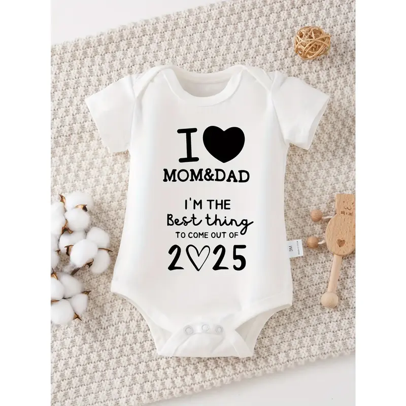 Cotton Baby One-Piece, Casual Letters and Heart Shape Printed, Soft Knitted Fabric, Normal Size round Neck One-Piece, Suitabl...