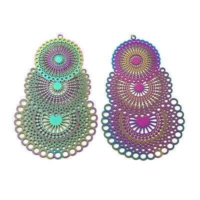Ion Plating(IP) 304 Stainless Steel Etched Metal Embellishments Big Pendants