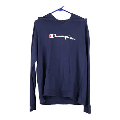 Champion Spellout Hoodie - Medium Blue Cotton Blend