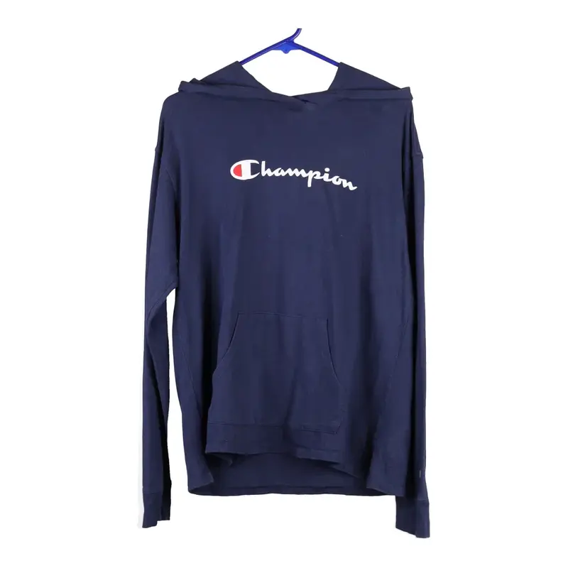 Champion Spellout Hoodie - Medium Blue Cotton Blend