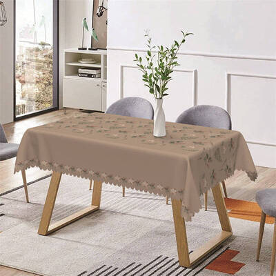 Brown And Green Leaves Repeat Rectangle Tablecloth - Aperturee