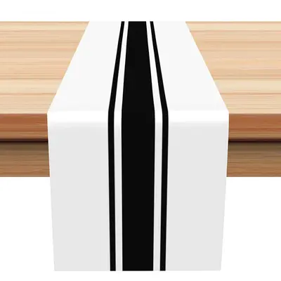 Black Lines Simple White Dining Fabric Table Runner - Aperturee
