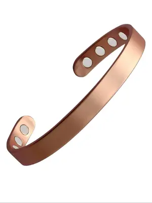 Unisex Simple Style Copper Bangle Bracelet, Trendy Minimalist Magnetic Cuff Bangle, All-match Vintage Jewelry As Birthday Gif...