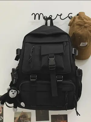 Casual Plain Backpack for School,  Travel Essentials, Waterproof Large Volume Nylon Backpack with Adjustable Strap & Bag Char...