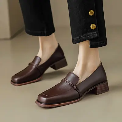 CHIKO Calliope Square Toe Block Heels Loafers Shoes
