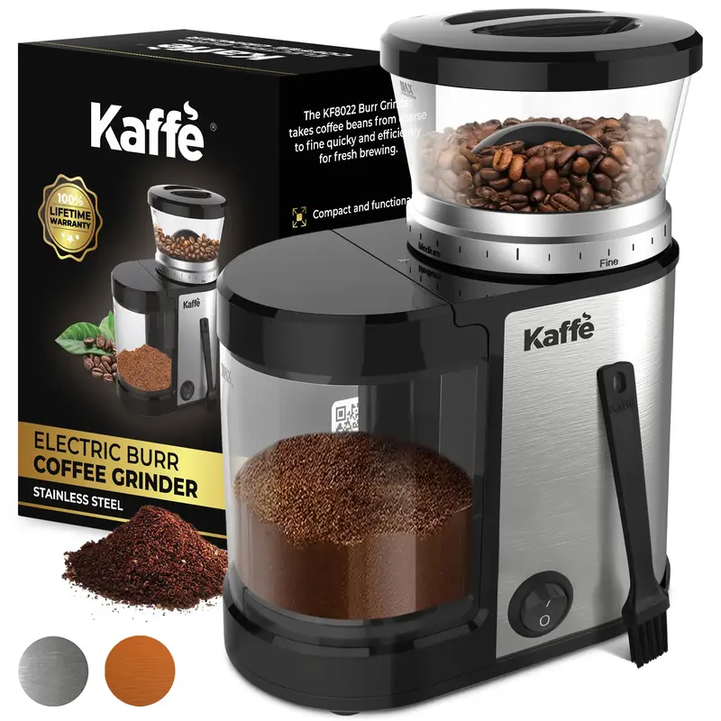 Kaffe Burr Coffee Grinder Electric w/Adjustable Settings for Precision Coffee Bean Grinding (5.5oz Capacity) Cleaning Brush, ...