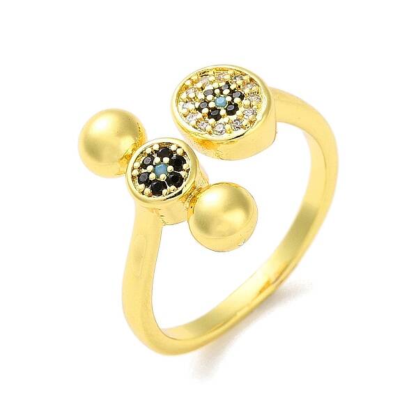 Round Brass Rhinestone Open Cuff Rings for Women